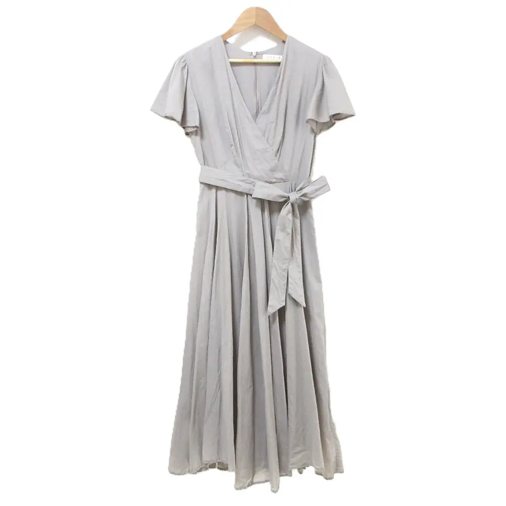 MARIHA マリハ デミルクス ビームス別注 半袖 Vネック ウエストリボン付き マドモアゼルのドレス ロングワンピース 36 グレー