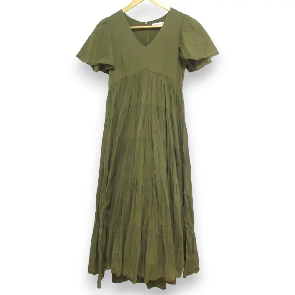 MARIHA マリハ エンジェルのドレス フレアスリーブ Vネック ロングティアードワンピース 36 カーキ グリーン系