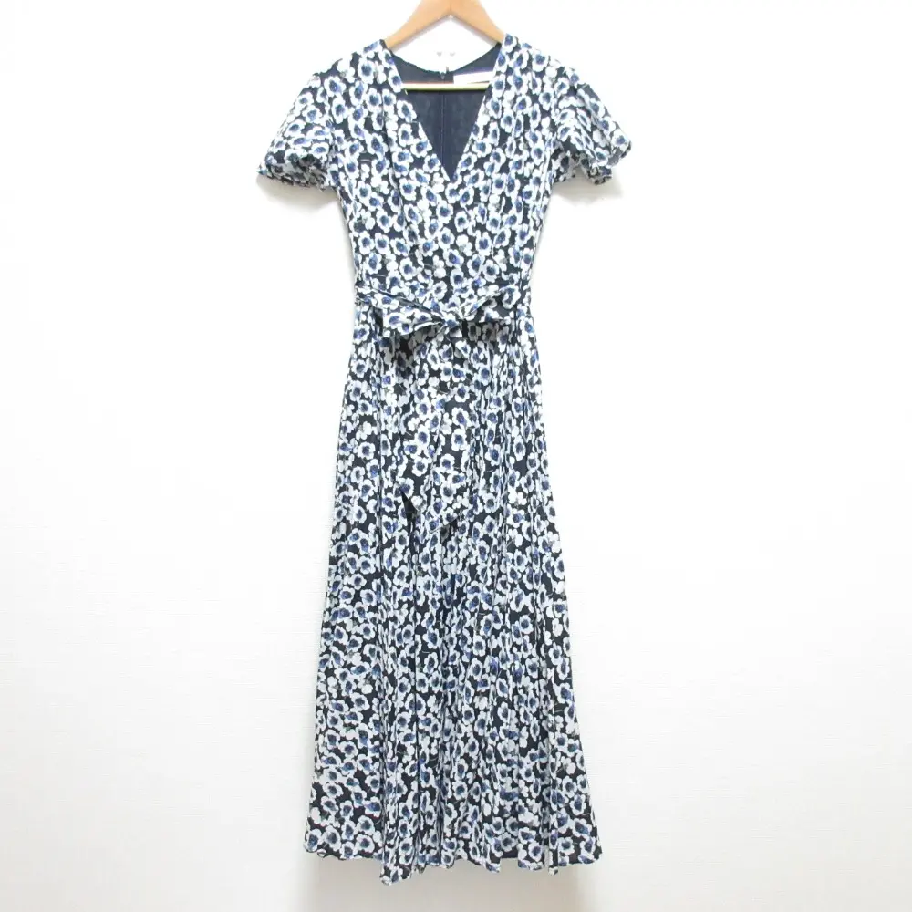 MARIHA マリハ マドモアゼルのドレス 花柄 半袖 ロングワンピース サイズ36 ネイビー ホワイト