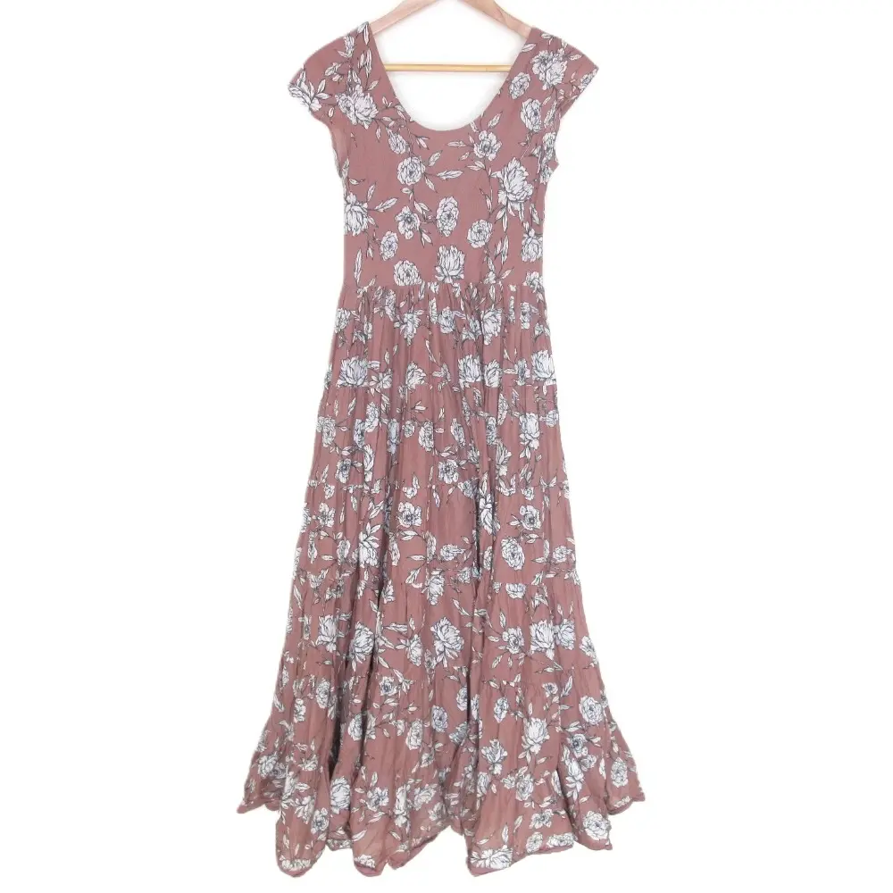 MARIHA マリハ 草原の虹 フレンチスリーブ マキシ丈 フレア ロングワンピース 36 ピンクブラウン