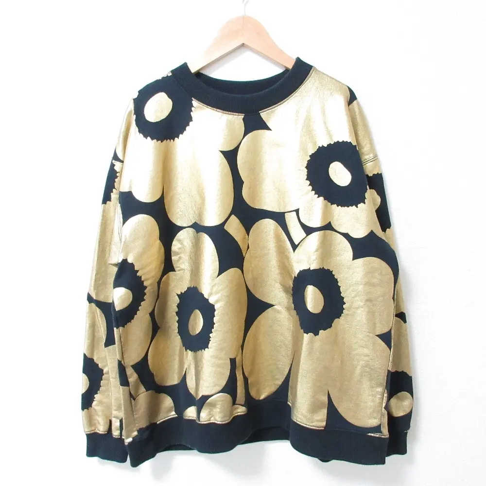 marimekko マリメッコ ウニッコ柄 ストレッチ 長袖 オーバーサイズ スウェット トレーナー S ゴールド ネイビーの買取実績【2024年8月買取】