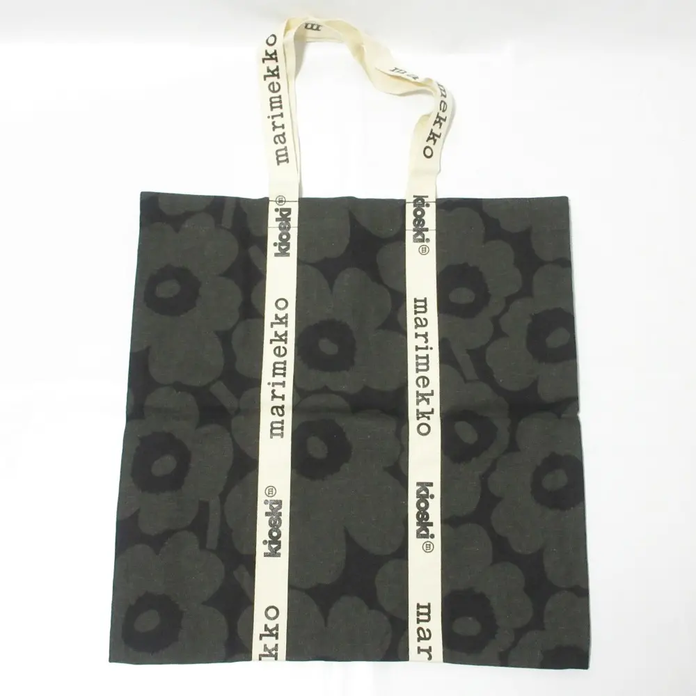 Marimekko kioski マリメッコ キオスキ 日本限定 Carrier Midi Unikko ウニッコ フラワープリント トートバッグ カーキ×ブラック
