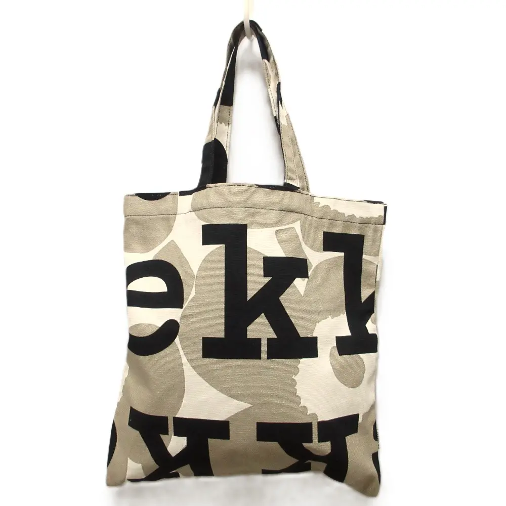 marimekko マリメッコ Huopakeltano Unikko Logo ウニッコ ロゴ コットンキャンバス トートバッグ ベージュ系×ブラック