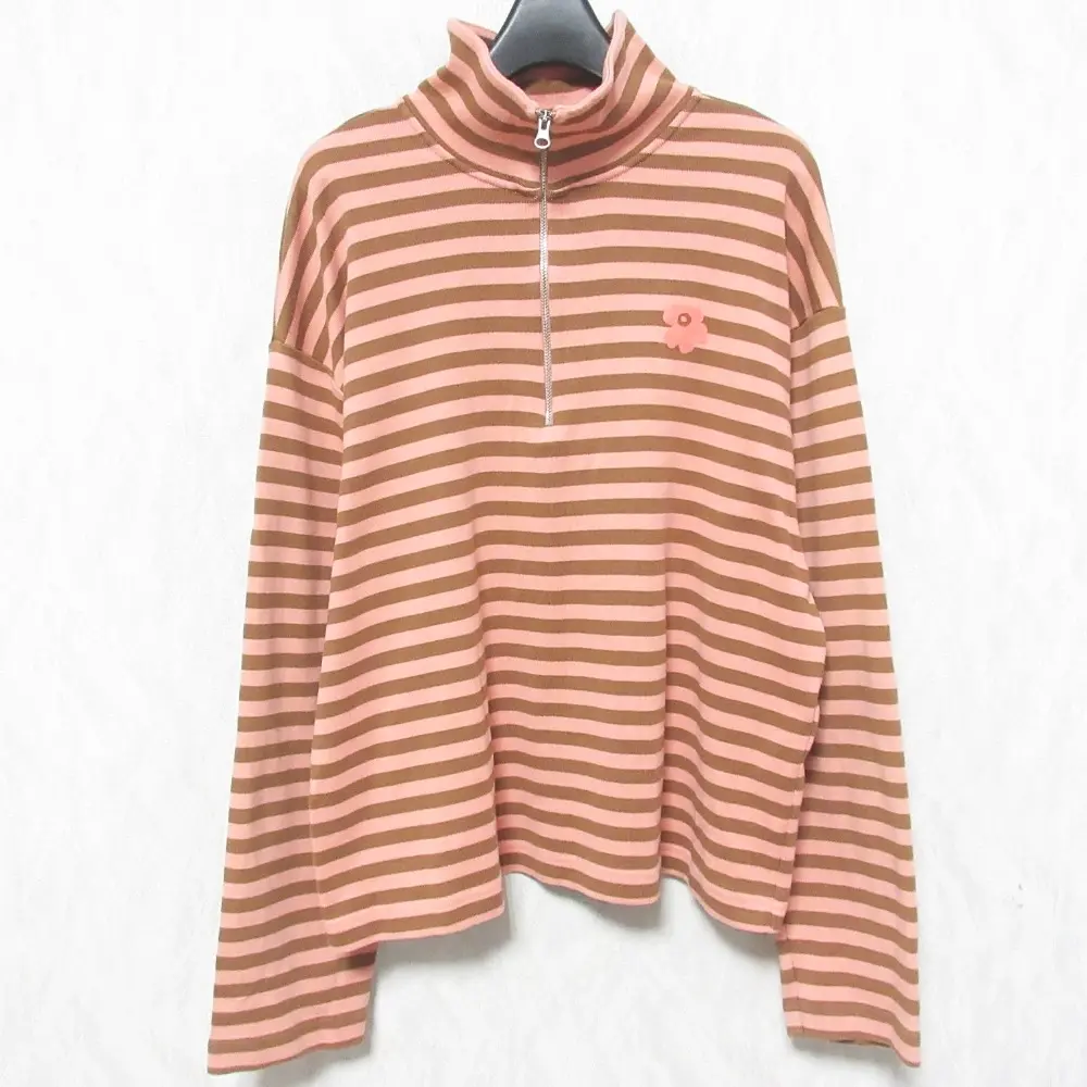 marimekko マリメッコ kioski Tasaraita Unikko Sigga shirt タサライタ ウニッコ ハーフジップ カットソー S ピンク×ブラウン