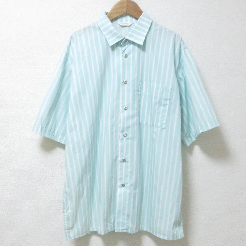 marimekko マリメッコ Jokapoika Shortsleeve ヨカポイカ ストライプ柄 ハーフスリーブ シャツ ブラウス M ライトブルー