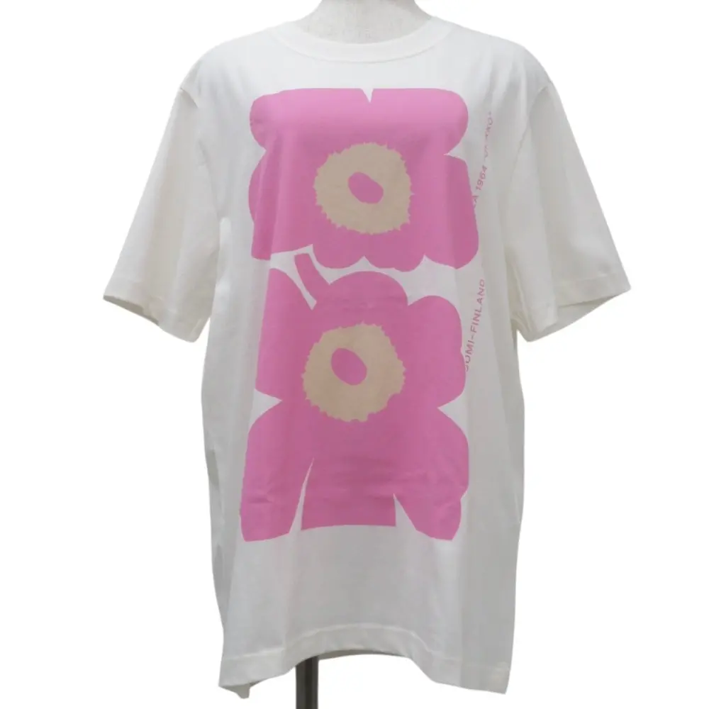 24SS marimekko マリメッコ Embla Unikko ウニッコ Tシャツ カットソー S ホワイト ピンク