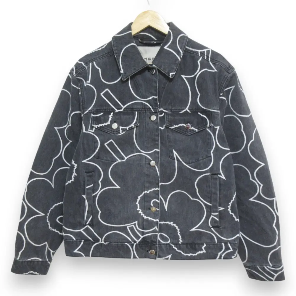 24SS Marimekko マリメッコ Ystavyys Pieni Piirto ウニッコ 長袖 デニムジャケット トラッカージャケット Sサイズ ブラックグレー