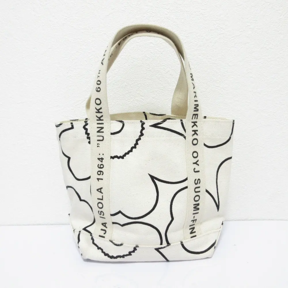 marimekko マリメッコ Carrier Mini Piirto Unikko 60th ウニッコ 総柄 キャンバス ミニトートバッグ ハンドバッグ ナチュラル