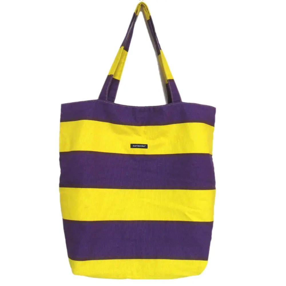 marimekko マリメッコ ボーダー柄 キャンバス トートバッグ パープル×イエロー