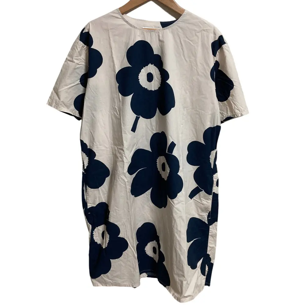 marimekko マリメッコ ウニッコ フレアワンピース サイズ38 ベージュ ネイビー