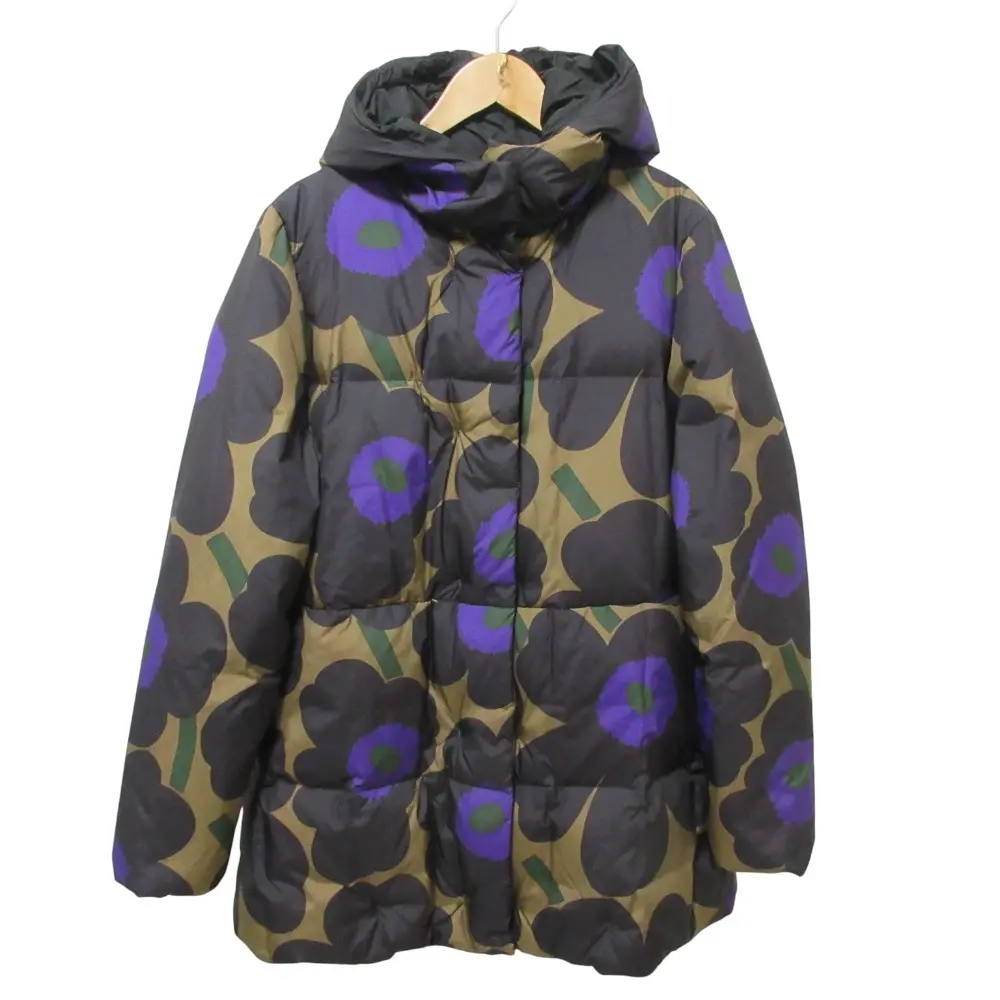 Marimekko マリメッコ ウニッコプリント ダウンジャケット コート S ブラウン パープル