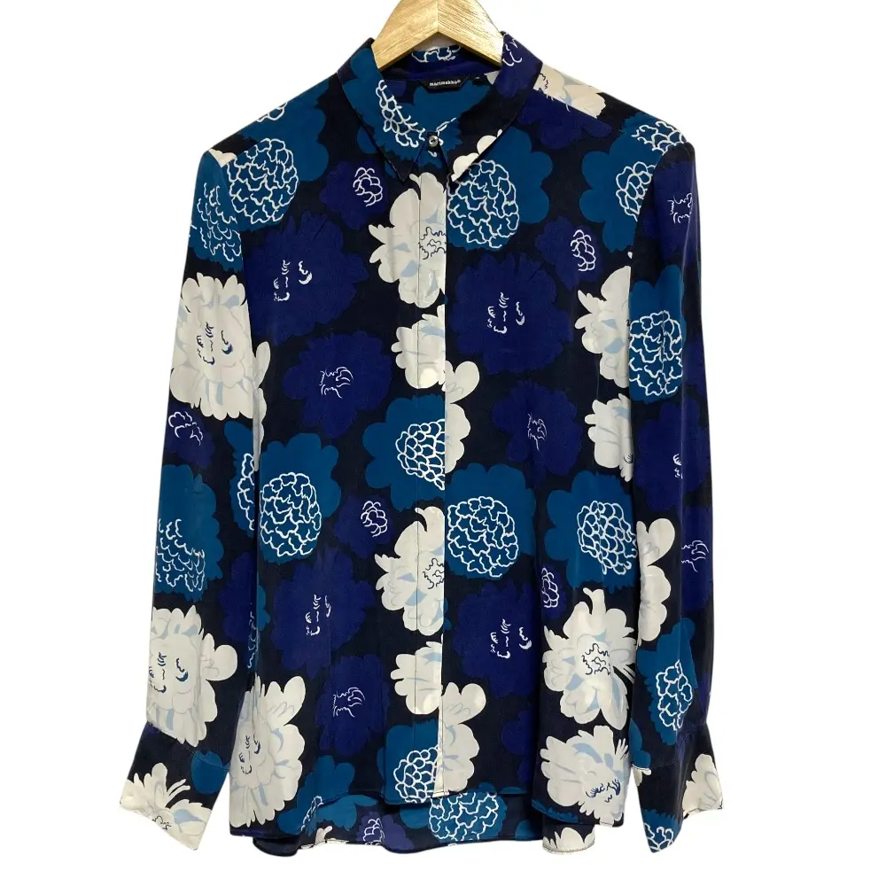 Marimekko マリメッコ ROZALIA シルク シャツ ブラウス サイズ40 ネイビー