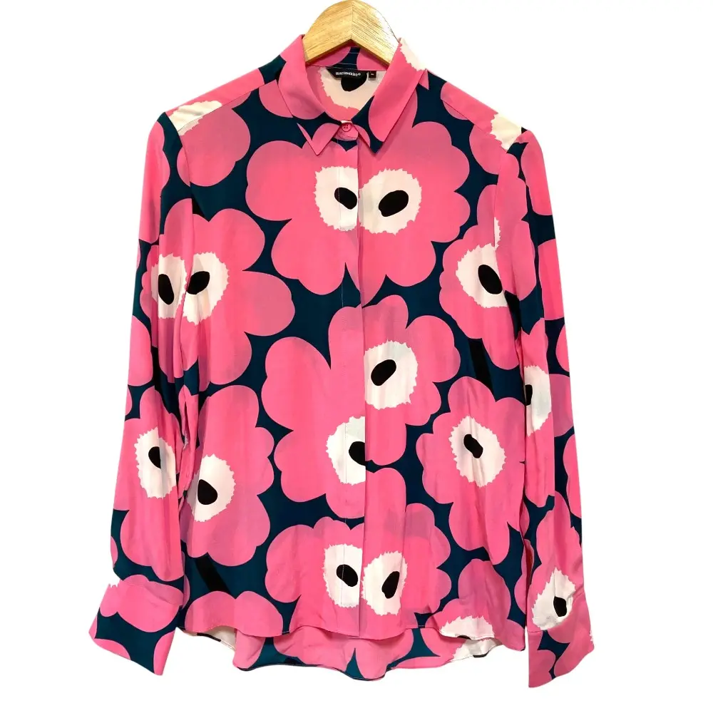 Marimekko マリメッコ ウニッコ 長袖 シルクシャツ サイズ36 ピンク