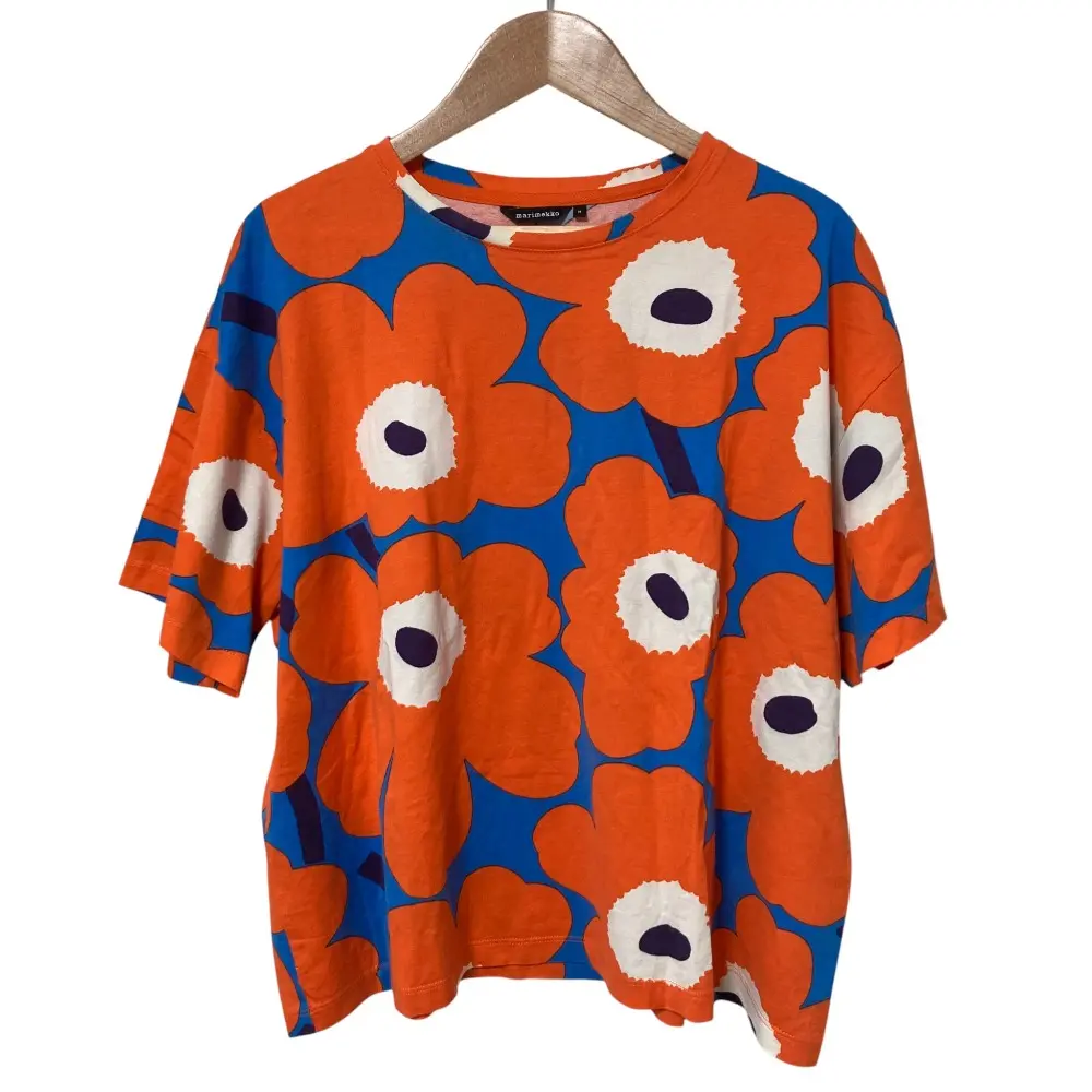 marimekko マリメッコ ウニッコプリント Tシャツ 52183-5-46114 Mサイズ オレンジ ブルー