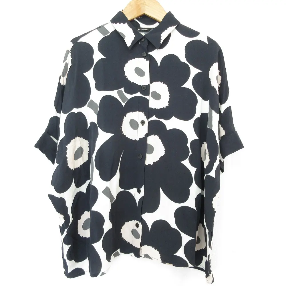 marimekko マリメッコ ウニッコプリント レーヨン シャツ 52183-5-45923 Sサイズ ブラック ベージュ