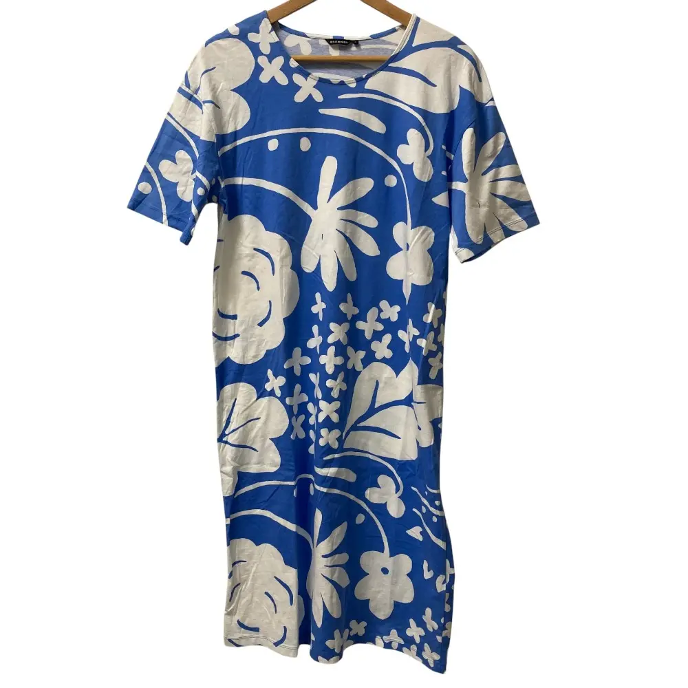 marimekko マリメッコ ONNI フラワープリント カットソーワンピース 52193-5-47159 サイズM ブルー×ホワイト