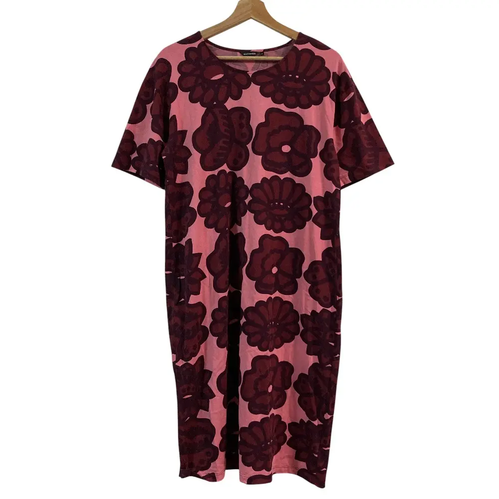Marimekko マリメッコ フラワープリント カットソーワンピース 52174-5-45335 サイズM ピンク