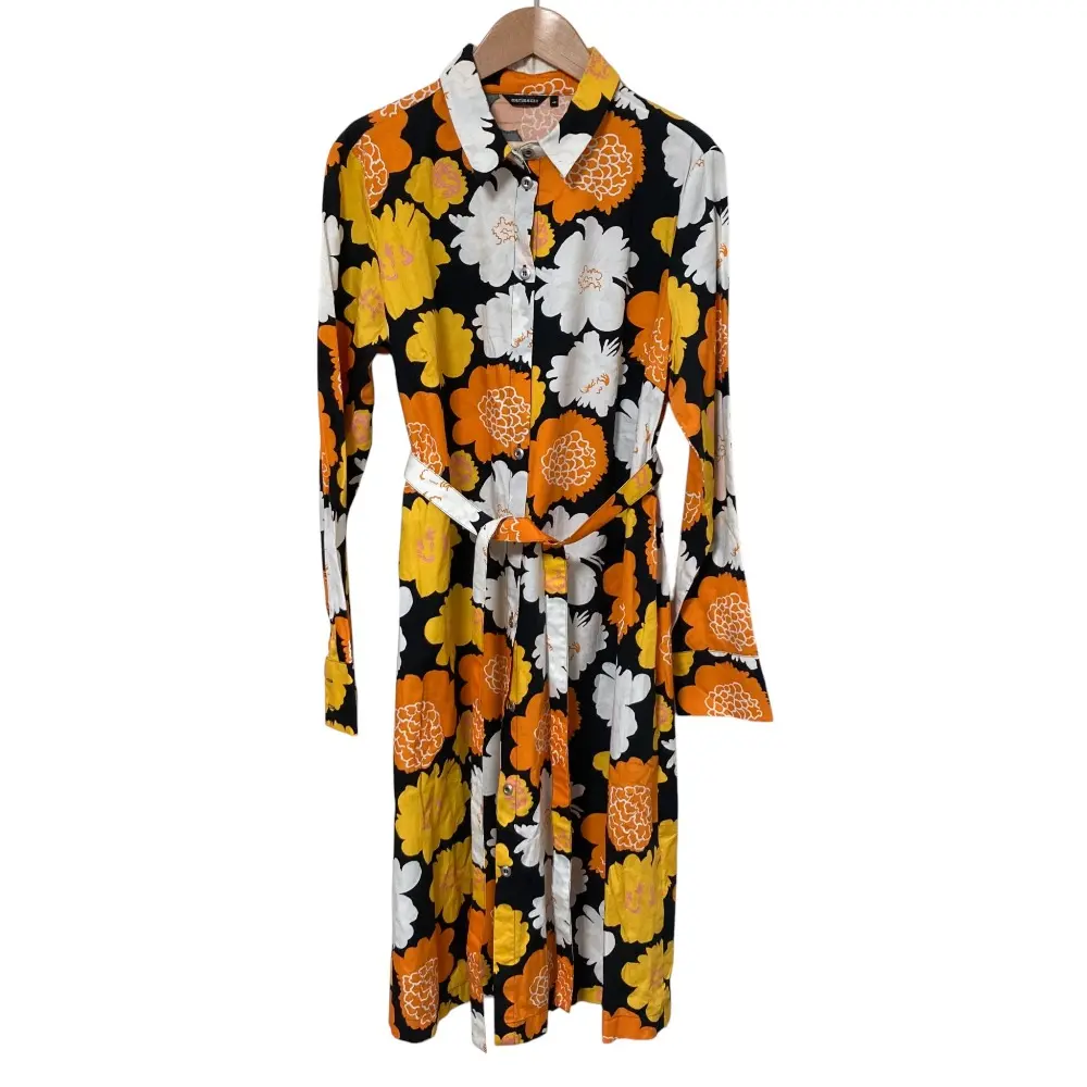 marimekko マリメッコ TRINA フラワープリント シャツドレス ワンピース 52164-5-43858 サイズ40 オレンジ