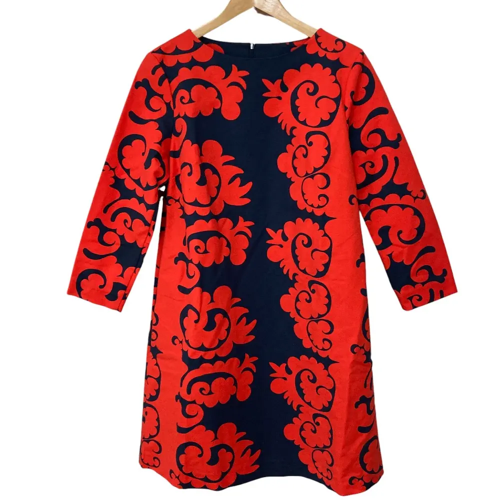 Marimekko マリメッコ MINISAMOVAARI CO/EL / LIBBY 2 DRESS ミニサモヴァーリ ワンピース 40 レッド ネイビー