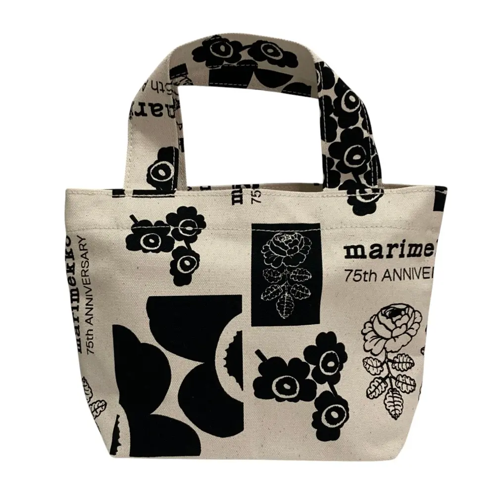 Marimekko マリメッコ 75TH Anniversary ハンドバッグ ランチバッグ ブラック キナリ
