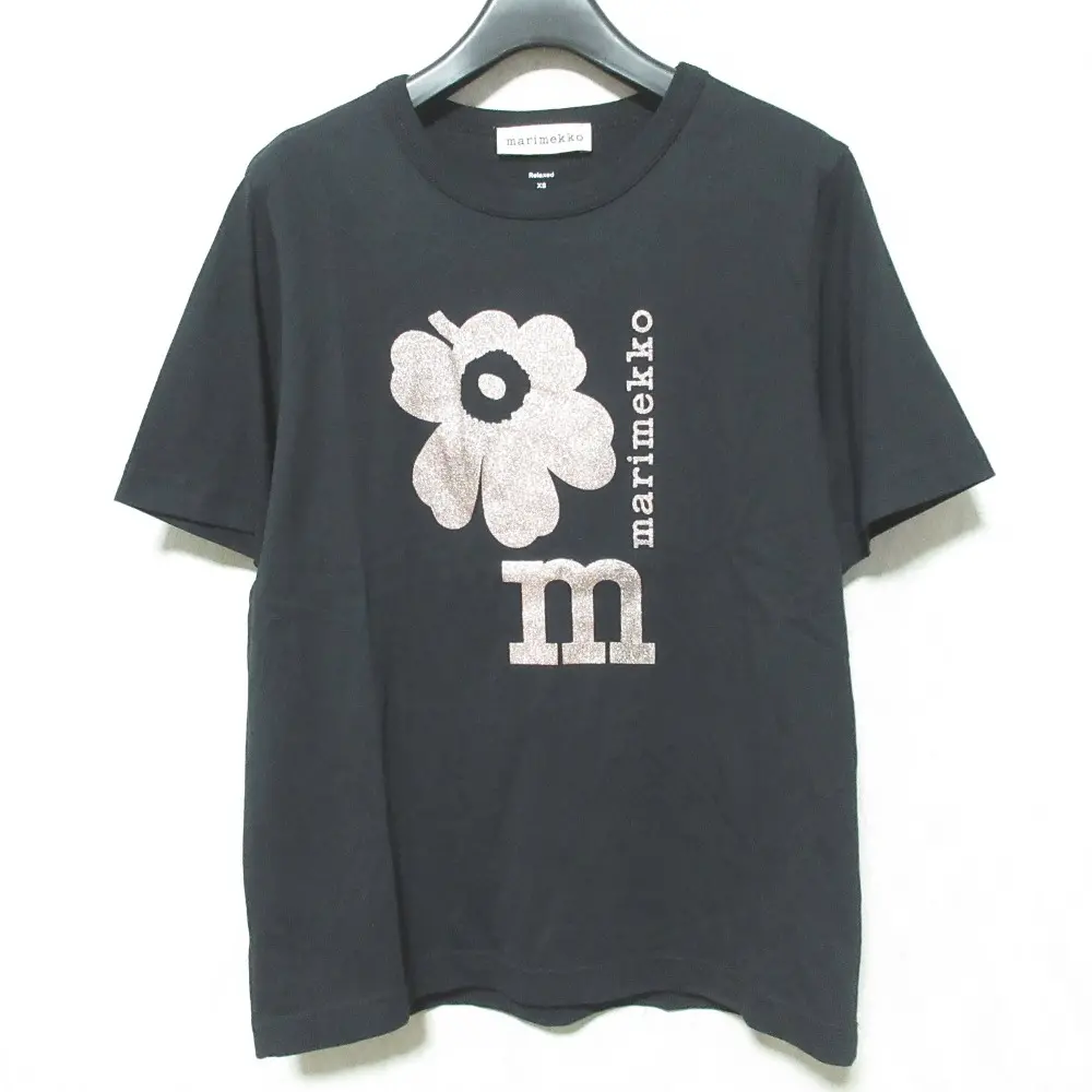 marimekko マリメッコ T-PAITA グリッタープリント Tシャツ カットソー 52234-5-92434 サイズXS ブラック