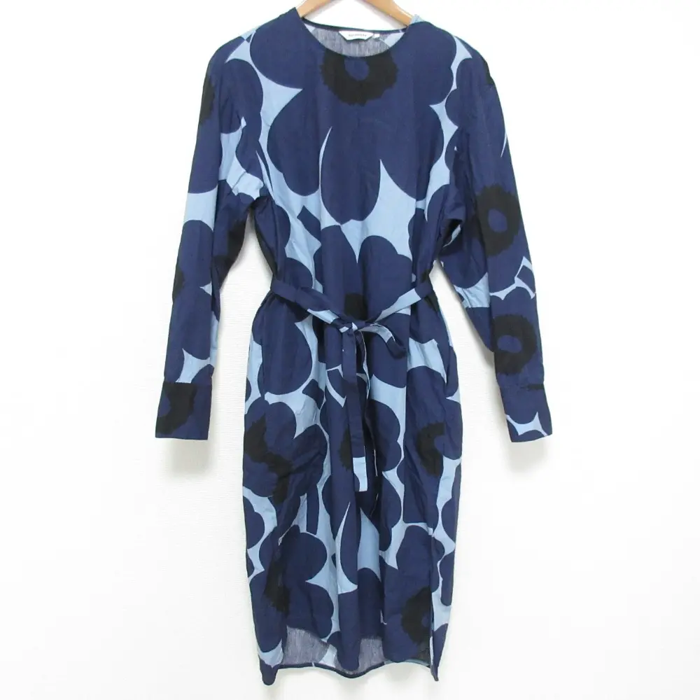 marimekko マリメッコ ウニッコ ロングスリーブワンピース 52243-1-92579 サイズ36 ネイビー