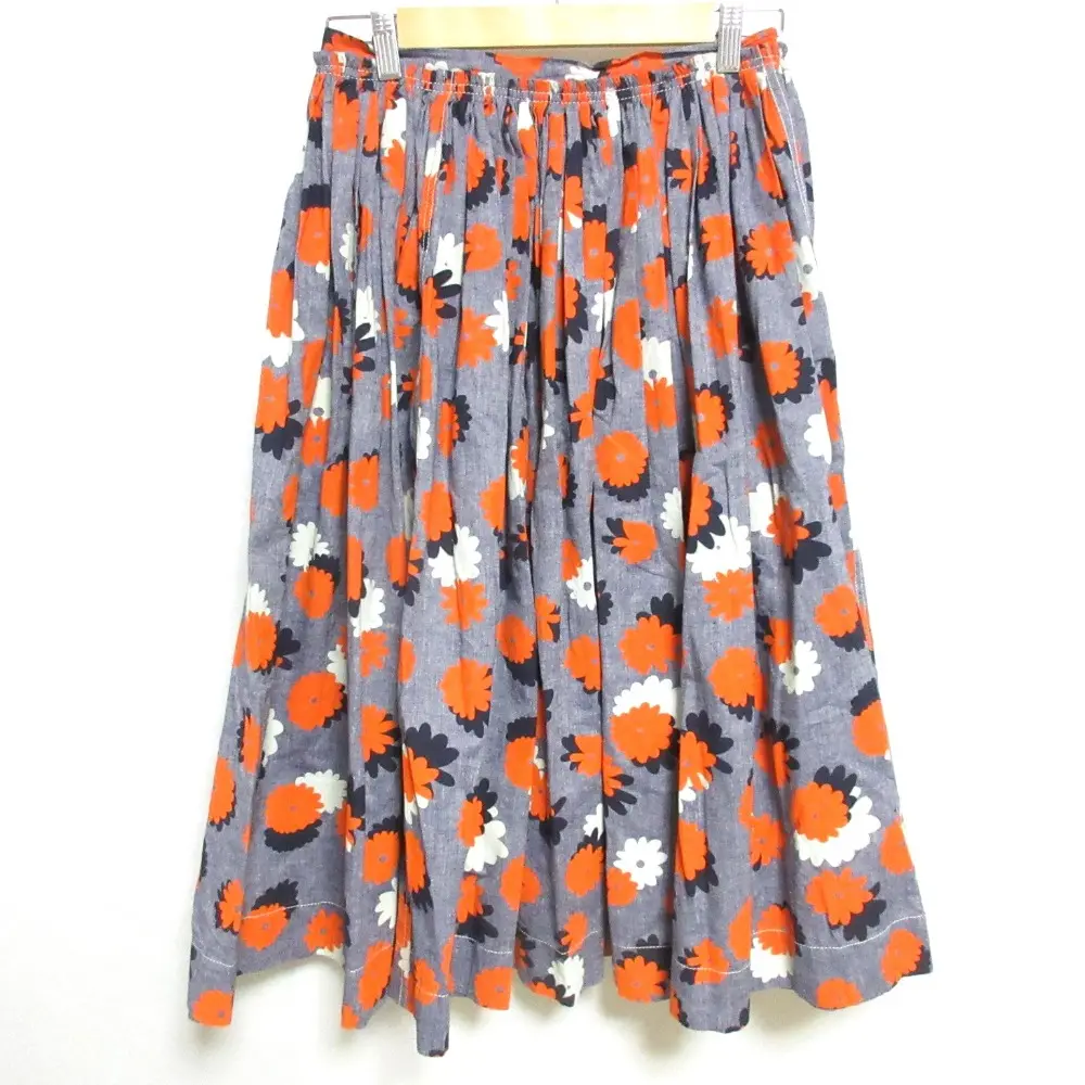 22SS MARNI マルニ デイジー フラワープリント ボリューム シャンブレーフレアスカート GOJD0281A0 38 ネイビー×オレンジの買取実績【2024年7月買取】
