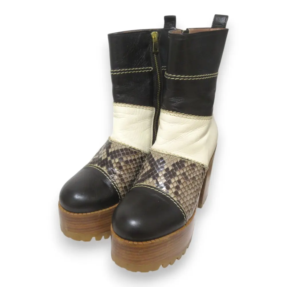 MARNI マルニ パイソンレザー コンビ 厚底 ショートブーツ 36 約23cm ブラック系