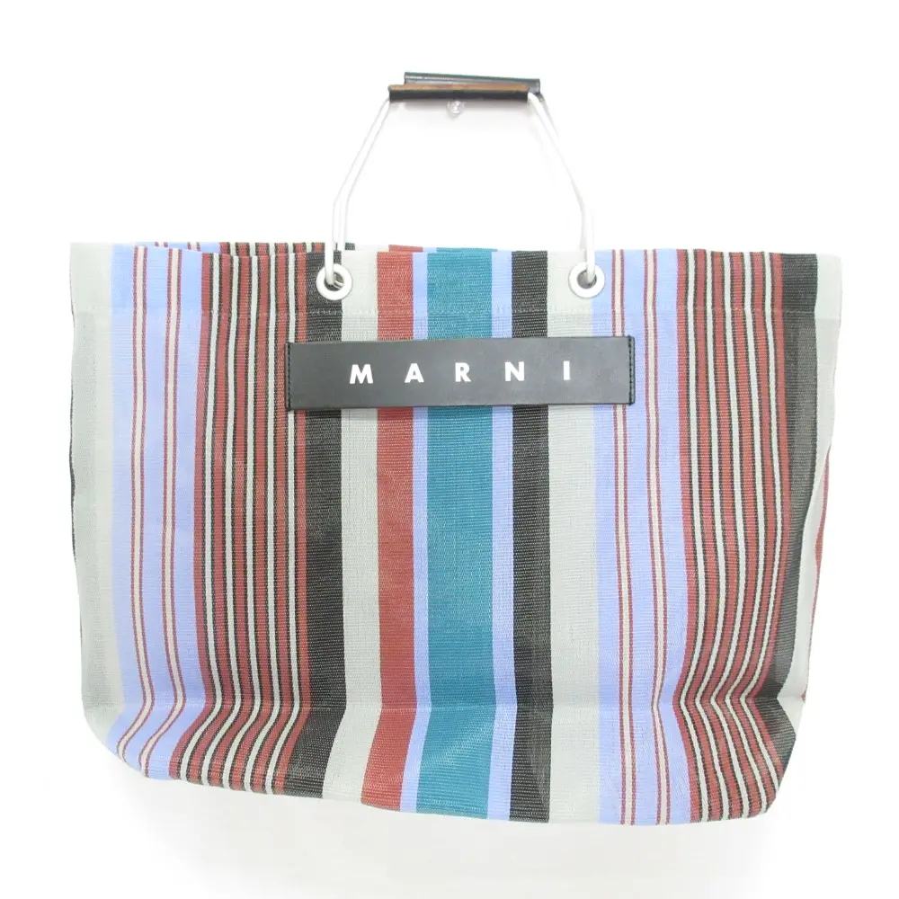 MARNI マルニマーケット フラワーカフェ STRIPE BAG ストライプバッグ トートバッグ ライトライム マルチカラー