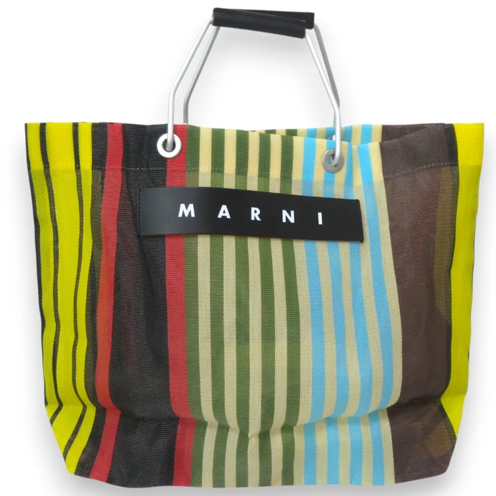 MARNI FLOWERMARKET マルニ フラワーマーケット ストライプ柄 メッシュ ハンドバッグ トートバッグ マルチカラー