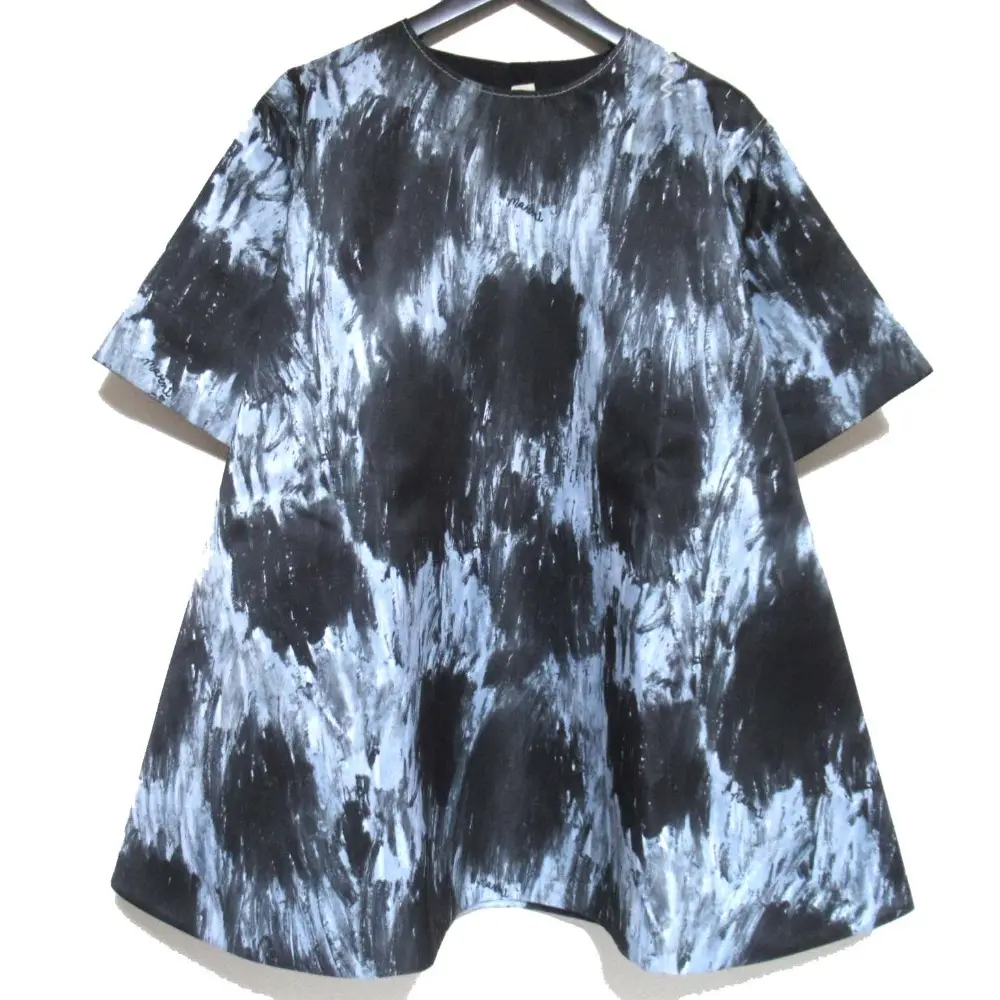 24AW MARNI マルニ ダッチェスサテン ショートスリーブ ミニドレス ワンピース サイズ36 ブルーグレー×ブラック