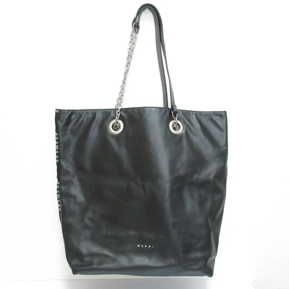 MARNI マルニ レザー ウール切替 2トーン チェーン トートバッグ SHMP0056U0 ブラック ホワイト
