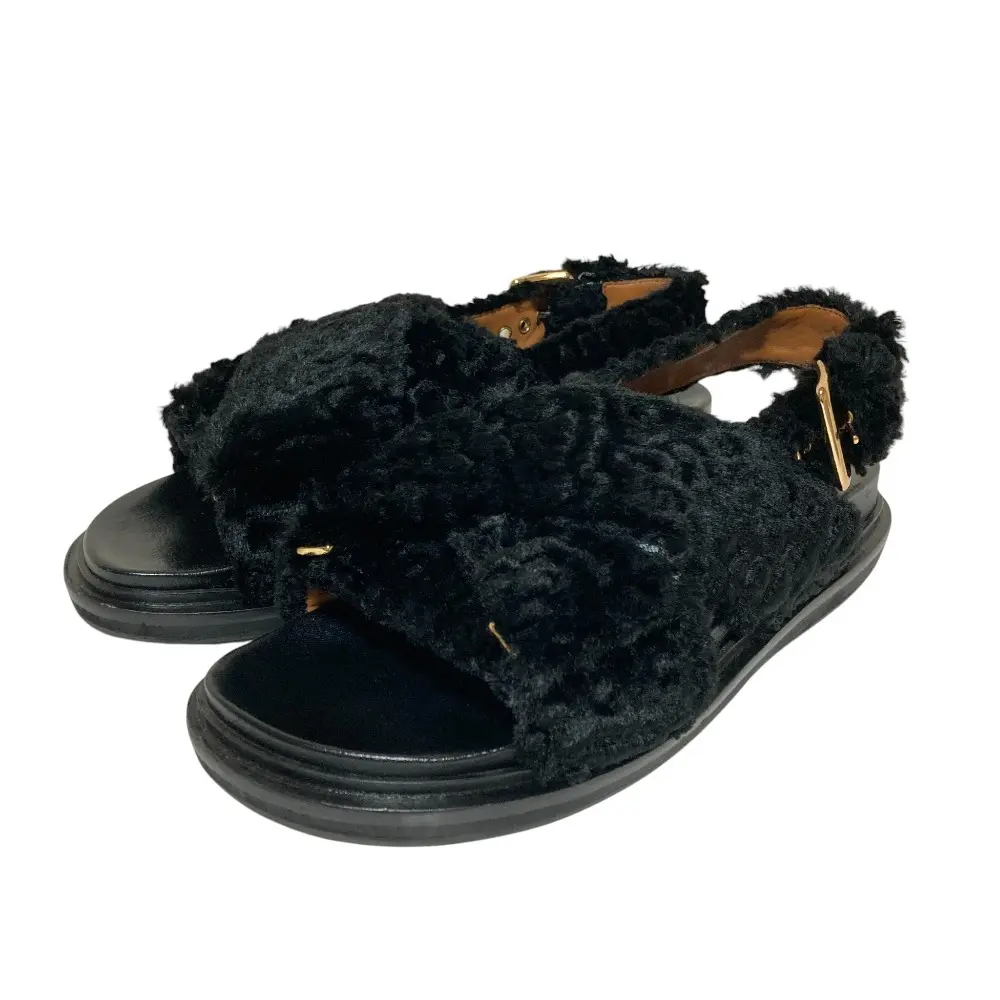 MARNI マルニ フスベット エコファー クロスサンダル 36 23.0cm相当 ブラック