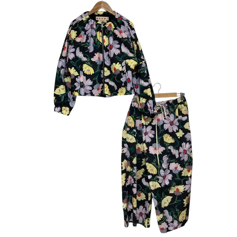 MARNI マルニ フローラルプリント ジップブルゾン イージーパンツ セットアップ サイズ38 ピンク ブラック