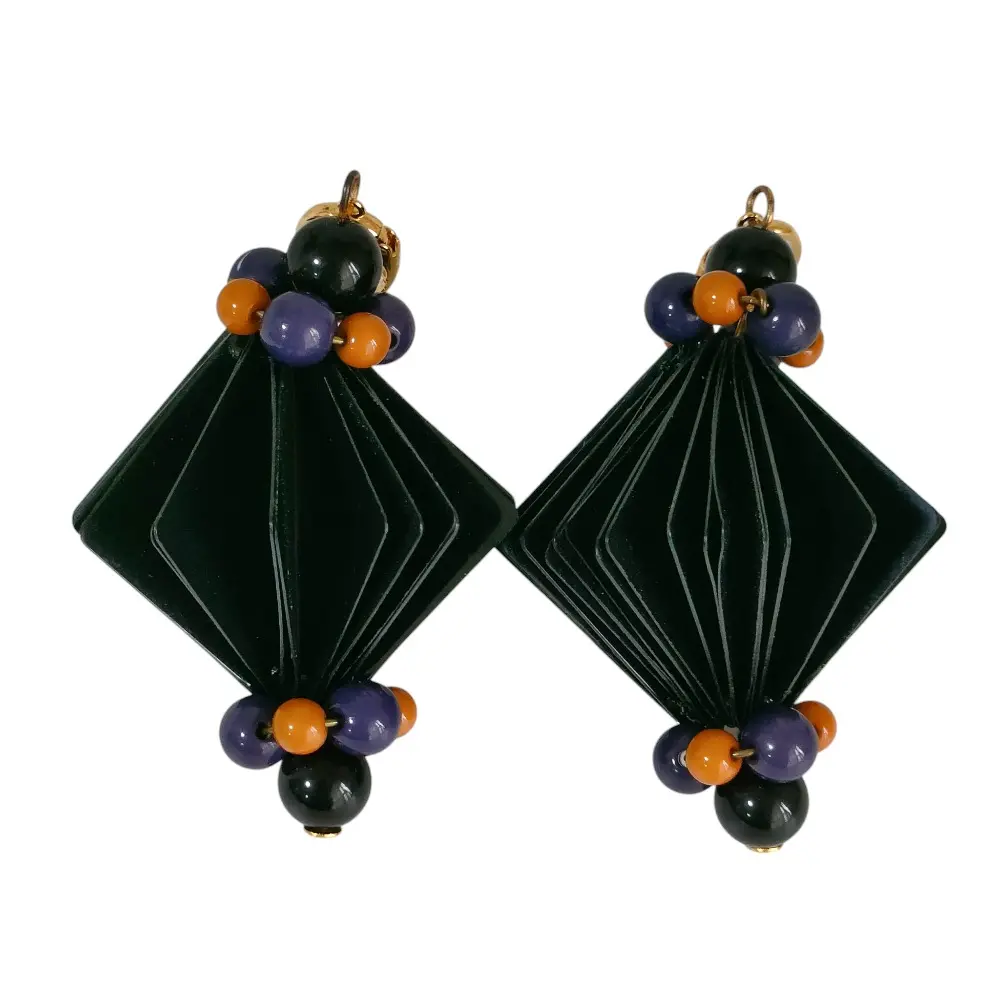 MARNI マルニ 扇形 ファンモチーフ ミックスパーツ ピアス アクセサリー ブラック