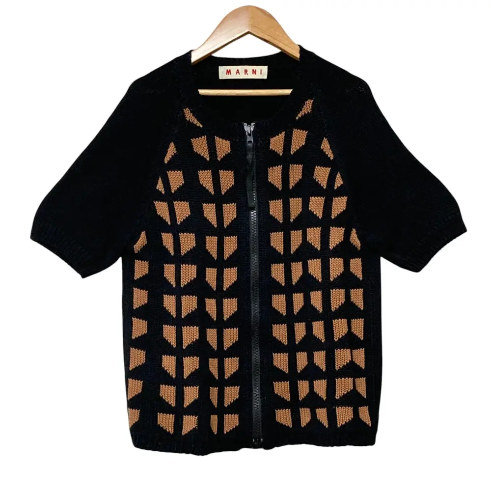MARNI マルニ ジップアップ ショートスリーブ ニットジャケット サイズ42 ブラック ブラウン