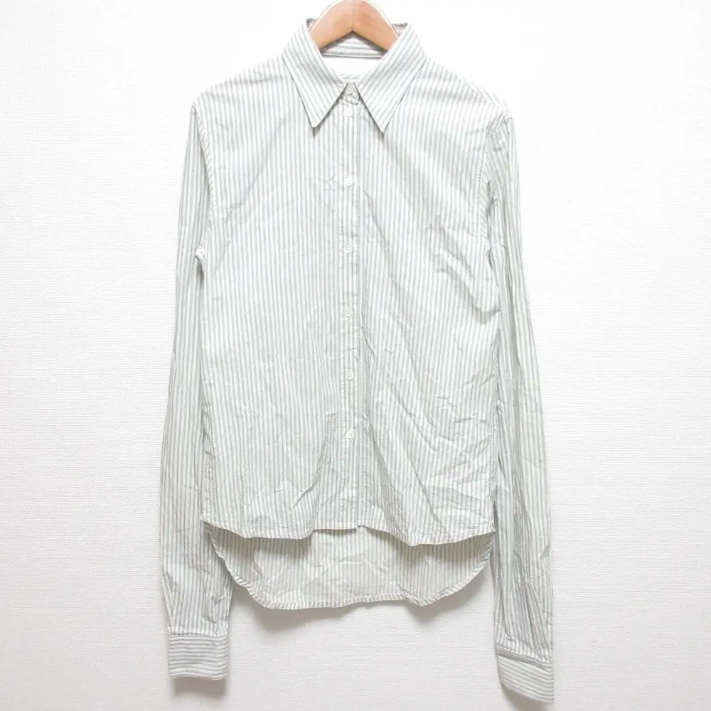 22SS MM6 MAISON MARGIELA エムエムシックス メゾンマルジェラ ストライプ柄 長袖 シャツ ブラウス 36 ホワイト×ライトブルー
