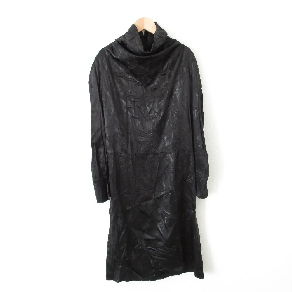 Martin Margiela 4 マルタンマルジェラ シワ加工 ハイネック ドレープ ロングスリーブ ひざ丈 ワンピース ドレス 38 ブラック