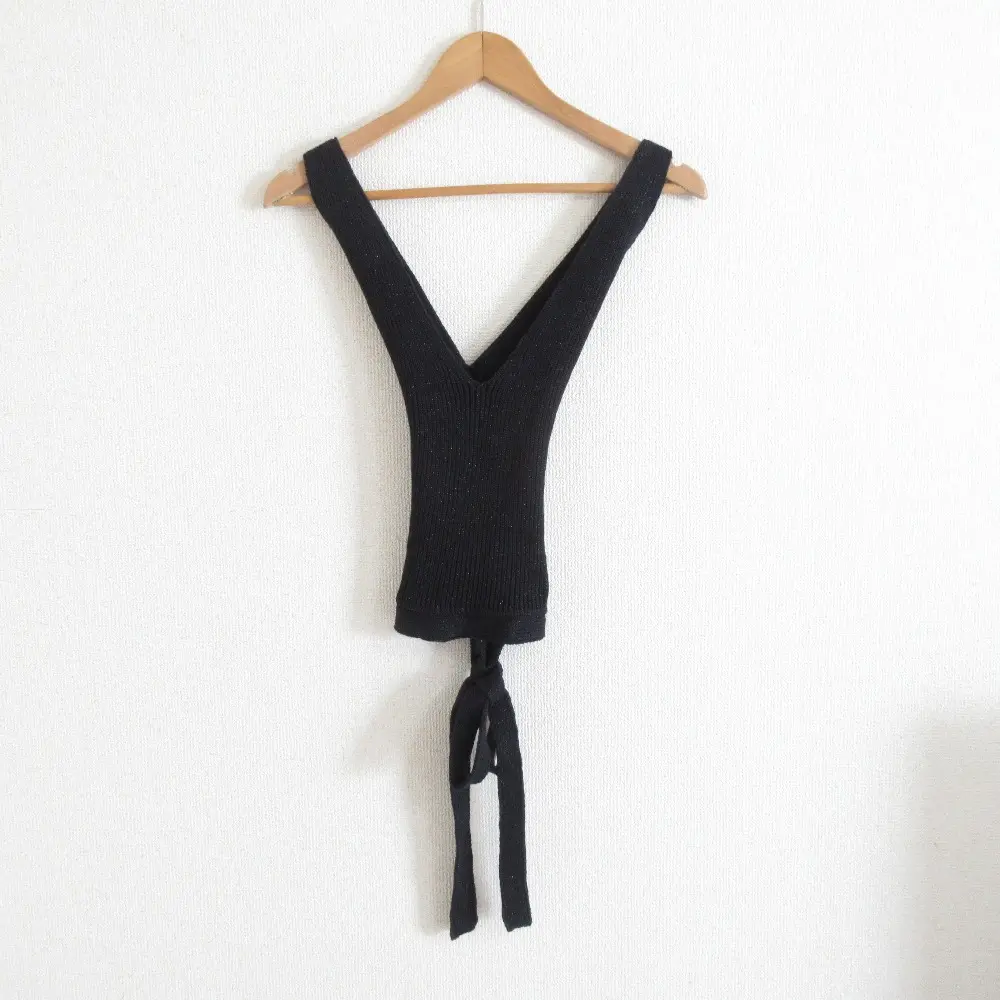 Maison Martin Margiela メゾンマルタンマルジェラ ここのえタグ Vネック リボン ラメニット ビスチェ カットソー S ブラック