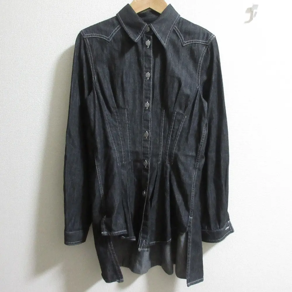 MM6 Maison Margiela エムエムシックス メゾンマルジェラ ギャザー 長袖 デニム シャツ サイズ42 ブラック グレー