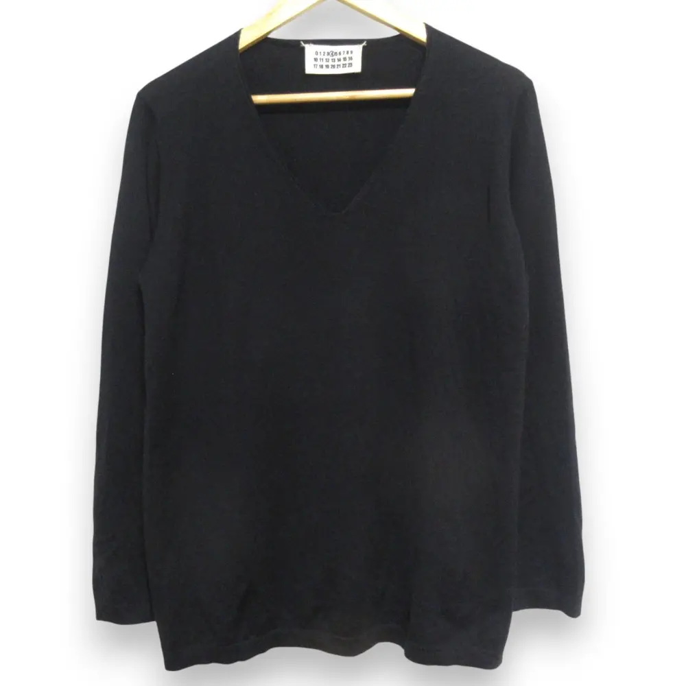 Martin Margiela 4 マルタンマルジェラ カシミヤ×シルクブレンド Vネック 長袖 ニット セーター カットソー Lサイズ ブラック