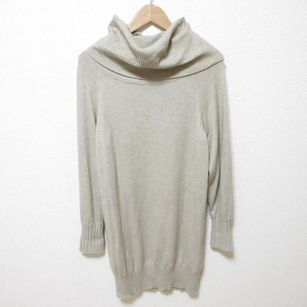 Max Mara STUDIO マックスマーラステュディオ カシミヤブレンド 長袖 オフタートル ニットワンピース チュニック M ベージュ