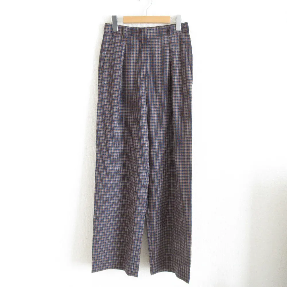 Max Mara STUDIO マックスマーラステュディオ チェック柄 タック ワイドパンツ スラックス 42 ブルー系