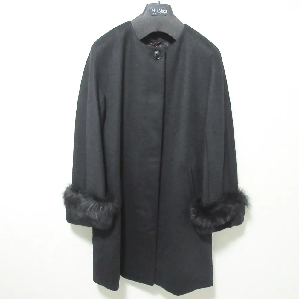 Max Mara Studio マックスマーラステュディオ レッキスファースリーブ ウールノーカラーコート 601615996 40 ブラック