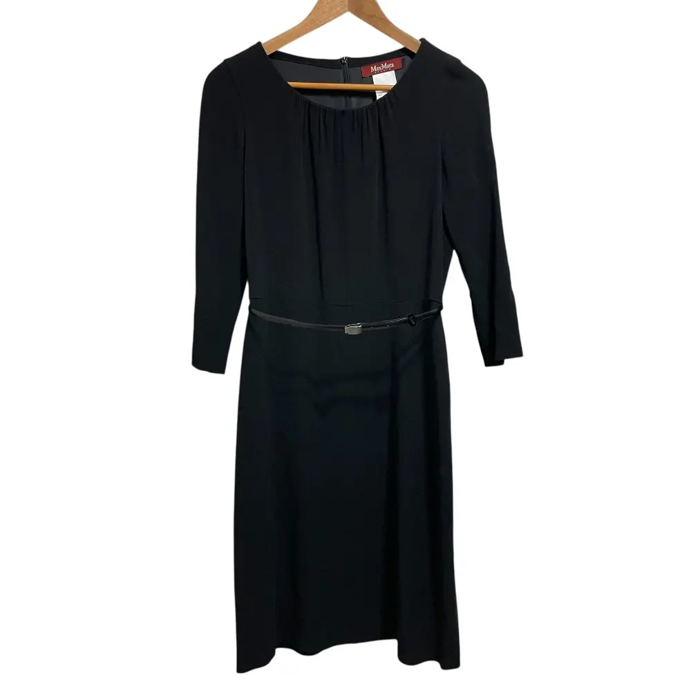 Max Mara STUDIO マックスマーラステュディオ 長袖 ベルト付き ひざ丈 ワンピース 42 ブラックの買取実績【2025年1月買取】