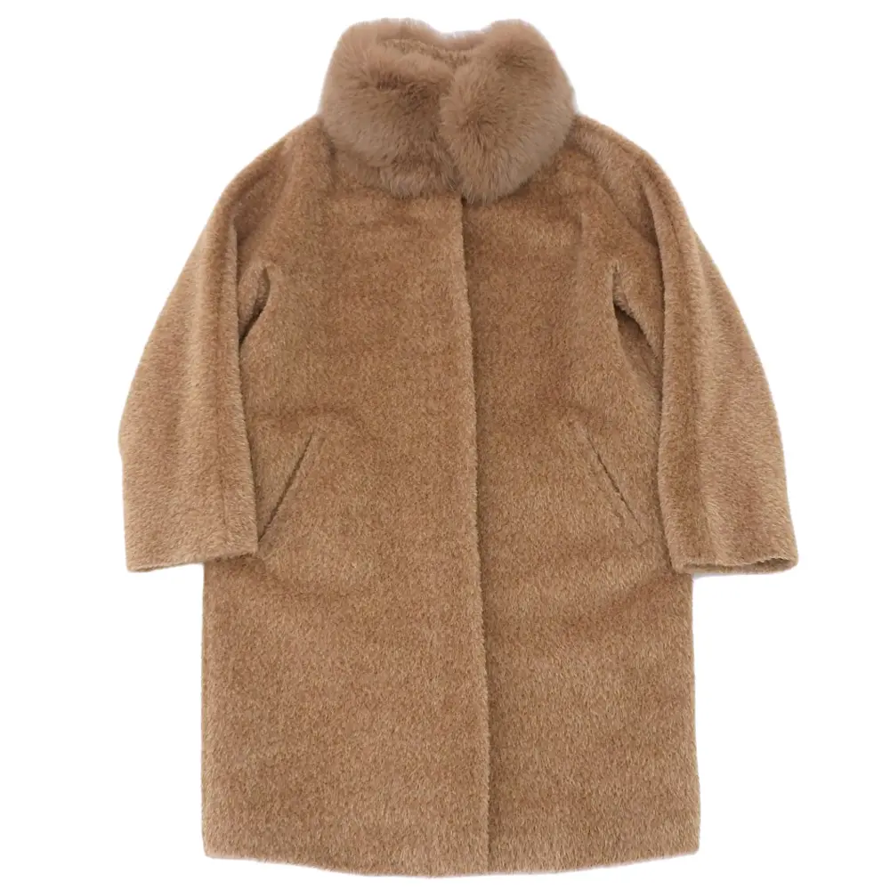 Max Mara Studio マックスマーラステュディオ アルパカウール フォックスファーカラー シャギー コート 38 キャメル