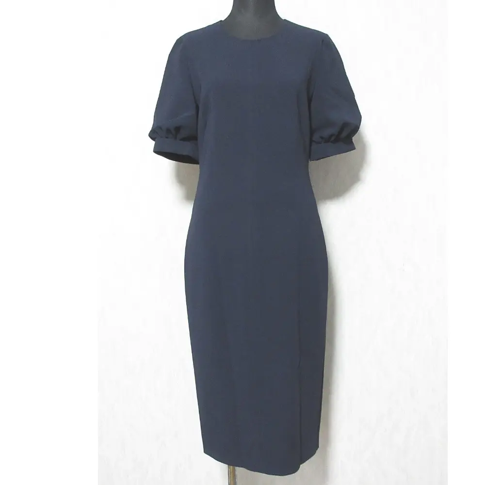 Max Mara STUDIO マックスマーラステュディオ パフスリーブ 半袖 ミモレ丈 タイト ワンピース ミディドレス 38 ネイビー