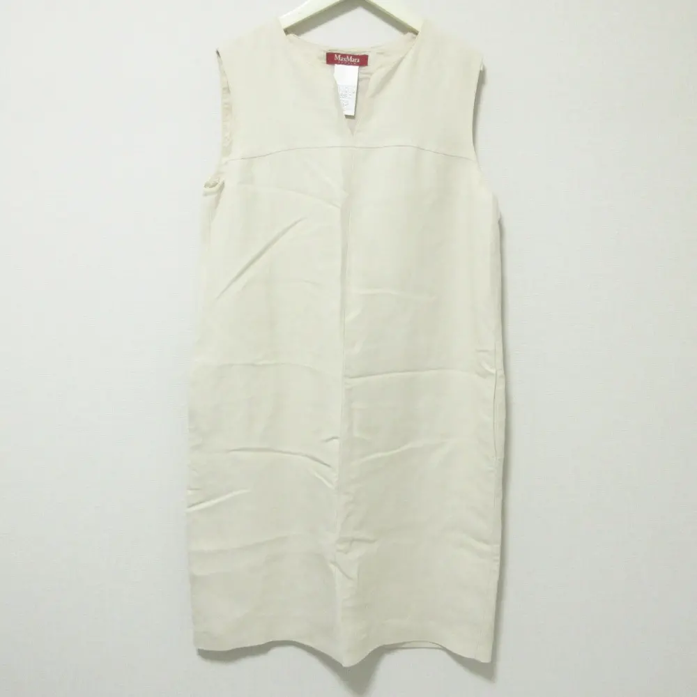 Max Mara Studio マックスマーラ リネンブレンド キーネック ノースリーブ ワンピース 44 アイボリー