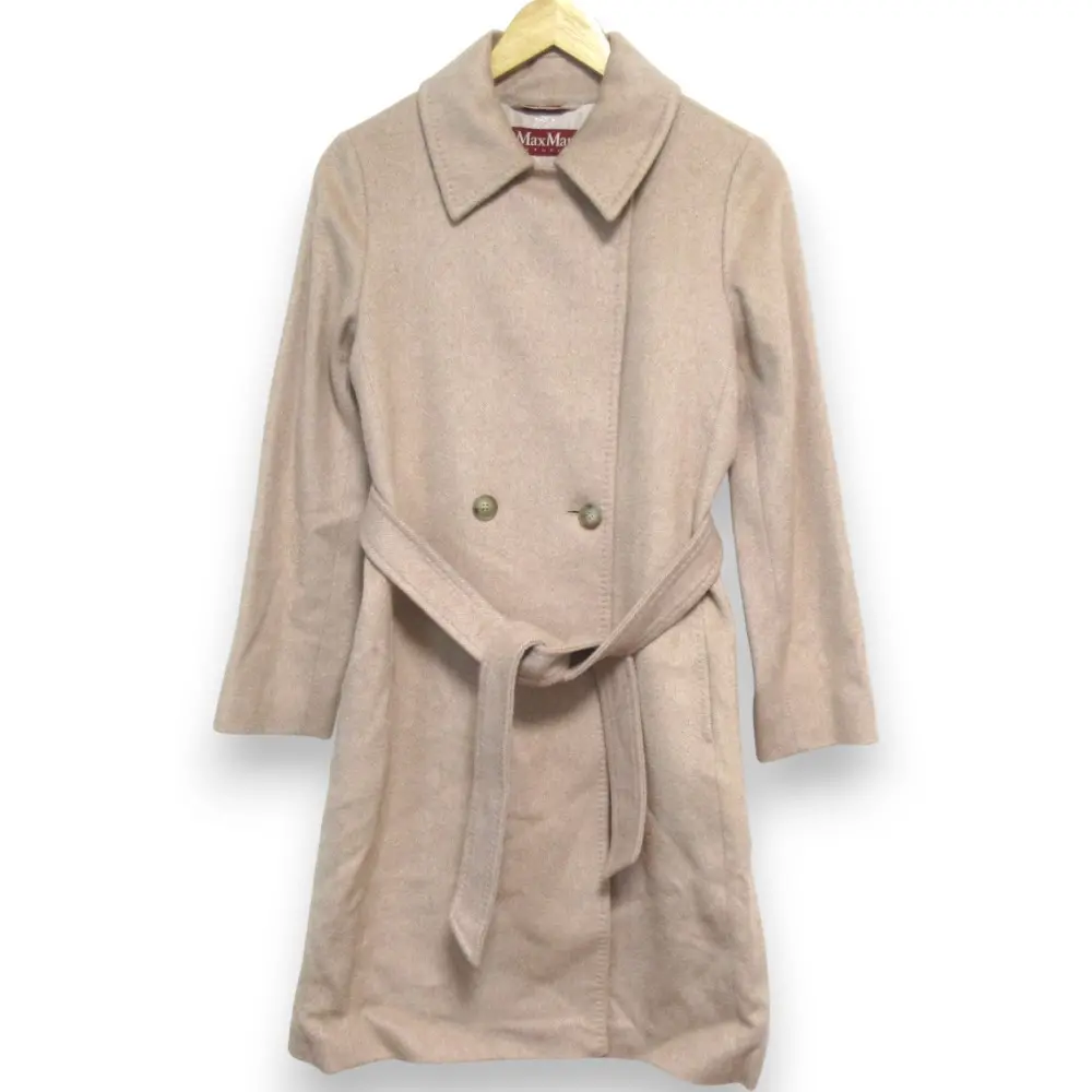 Max Mara Studio マックスマーラ カシミヤ×キャメル ベルト付き ダブルブレスト ロングコート サイズ36 ベージュ系