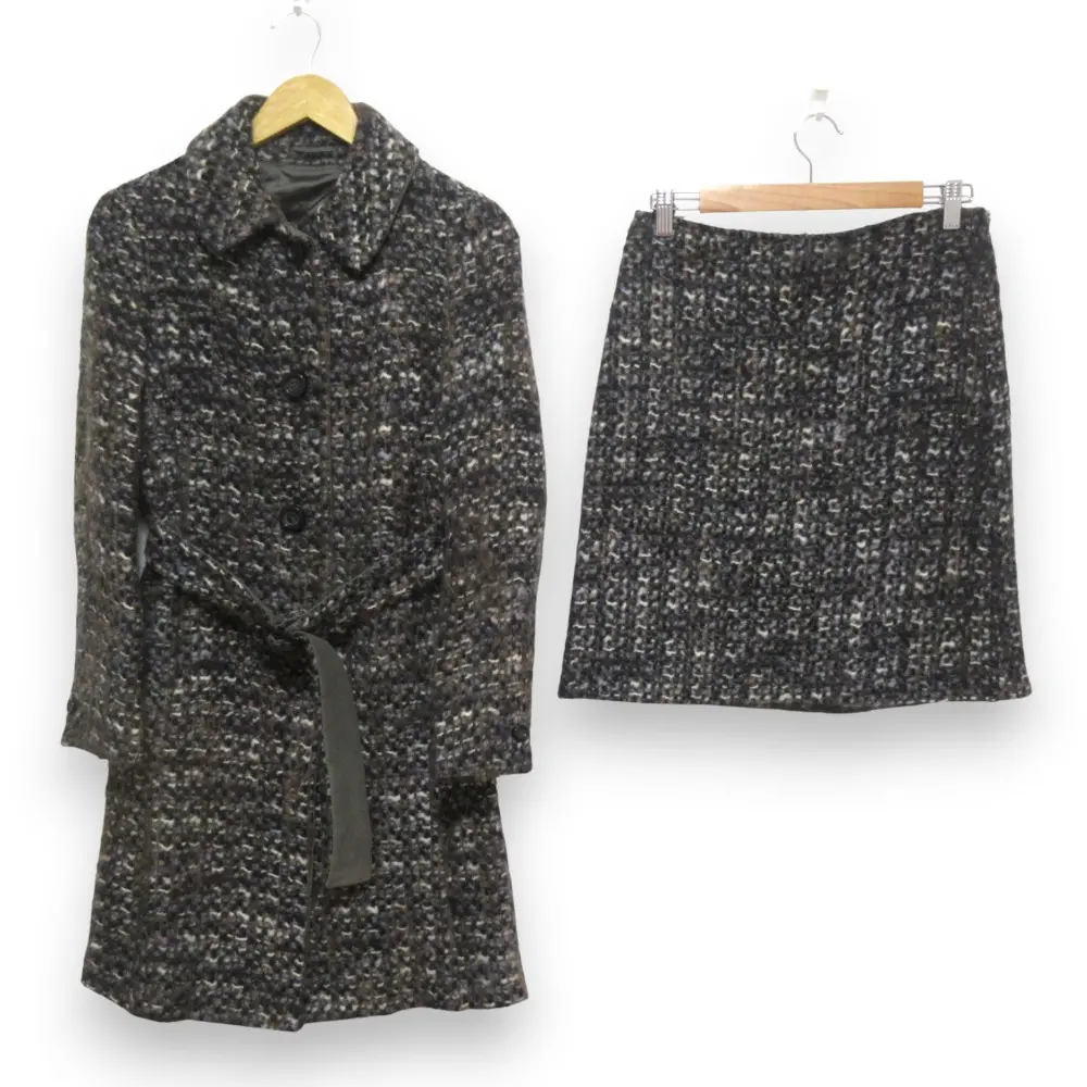 Max Mara Studio マックスマーラステュディオ ベルト付き ツイードロングコート+スカート セットアップ I38 ブラウンミックス